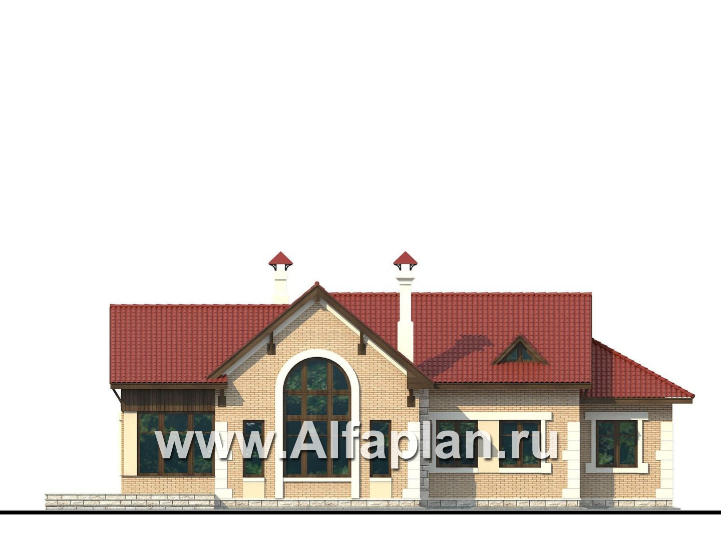 Проекты домов Альфаплан - «Поместье» - одноэтажный дом с удобной планировкой - изображение фасада №4