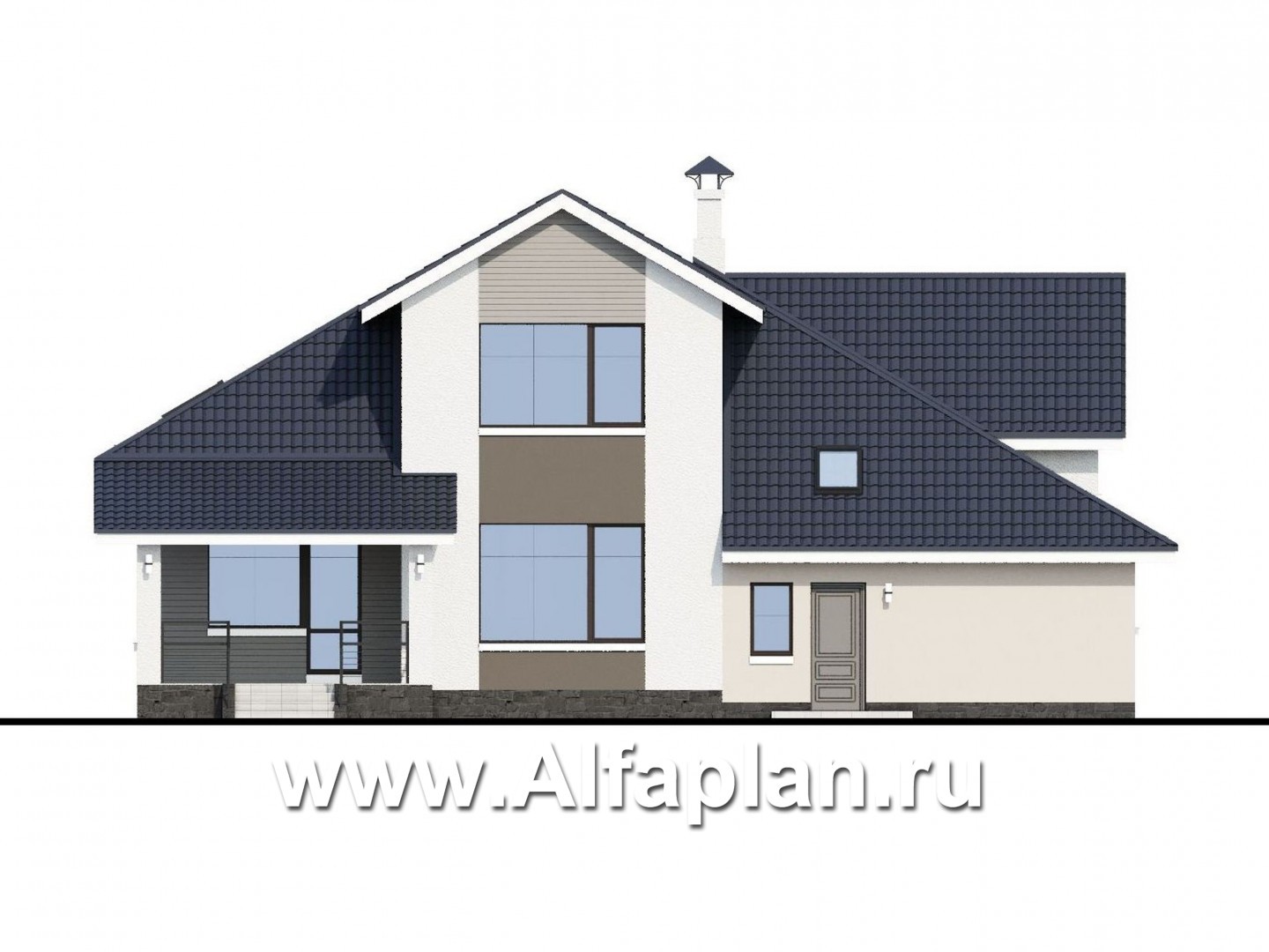 Проекты домов Альфаплан - «Кластер Персея» - современный мансардный дом с гаражом - изображение фасада №4