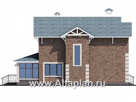 «Традиция» - проект двухэтажного дома из кирпича, планировка с кабинетом на 1 эт, с террасой - превью фасада дома