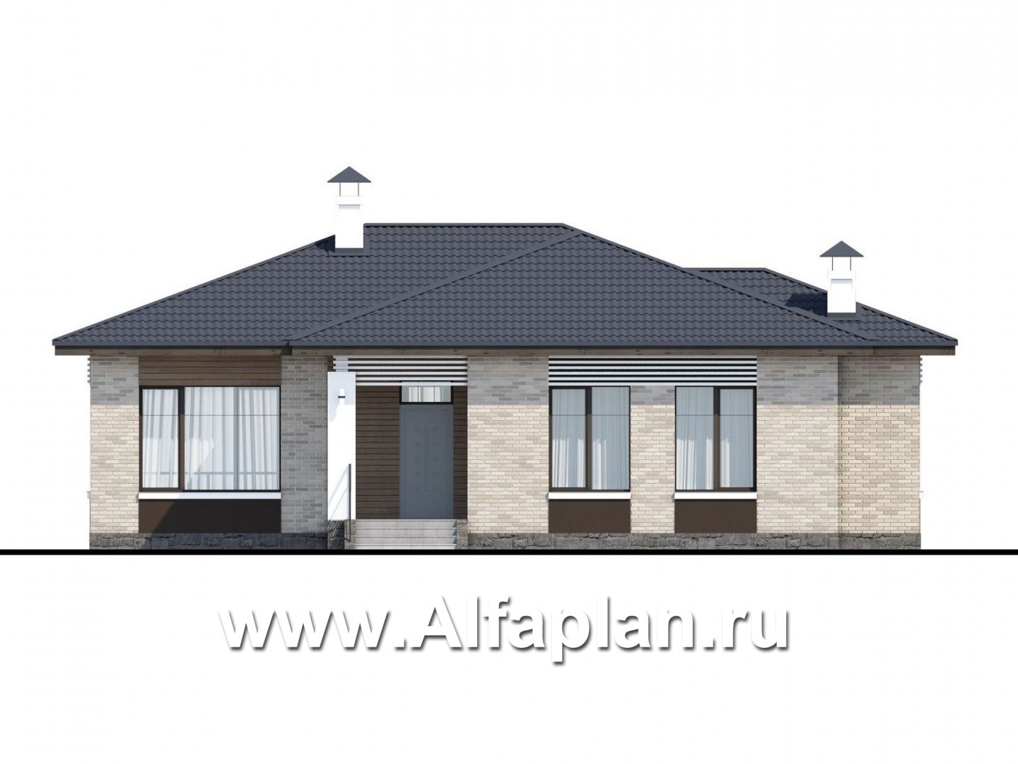 Проекты домов Альфаплан - «Выбор удачи» - современный стильный одноэтажный дом из кирпичей или блоков - изображение фасада №1