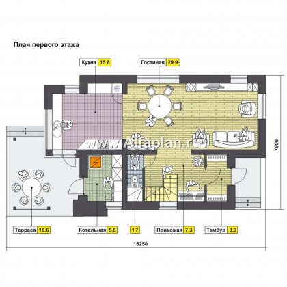 Проекты домов Альфаплан - Современный компактный двухэтажный дом - превью плана проекта №1