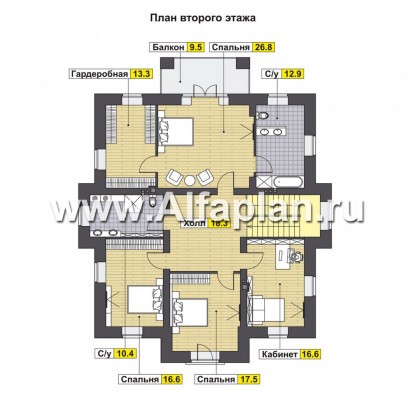 Проекты домов Альфаплан - Классический двухэтажный коттедж - превью плана проекта №2