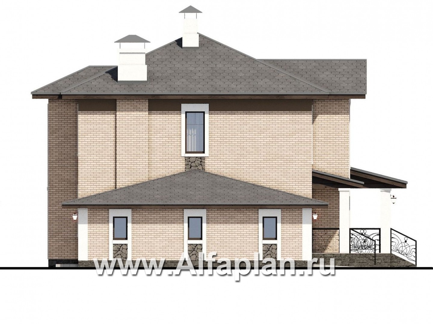 Проекты домов Альфаплан - «Арт-Нуво» - респектабельный коттедж с гаражом в стиле модерн - изображение фасада №3