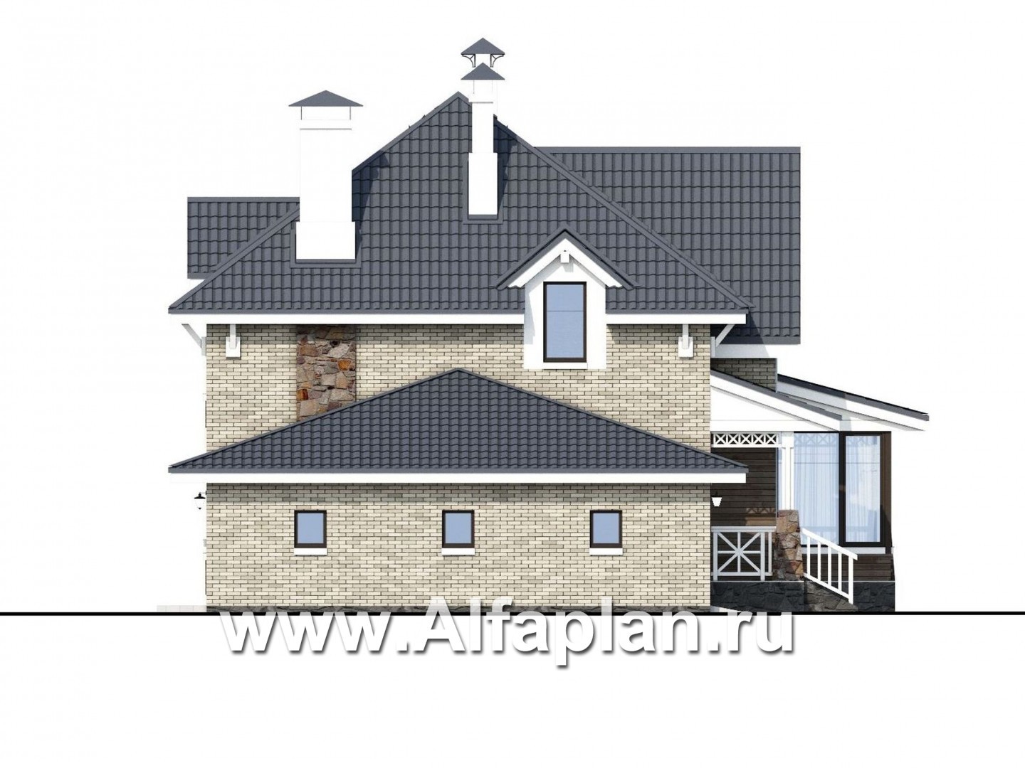 Проекты домов Альфаплан - «Медея» - компактный дом с верандой на главном фасаде - изображение фасада №3