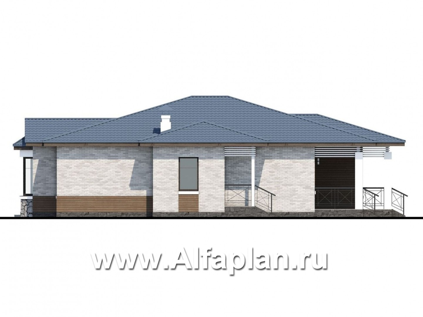 Проекты домов Альфаплан - «Калипсо» - комфортабельный одноэтажный дом  с вариантами планировки - изображение фасада №2