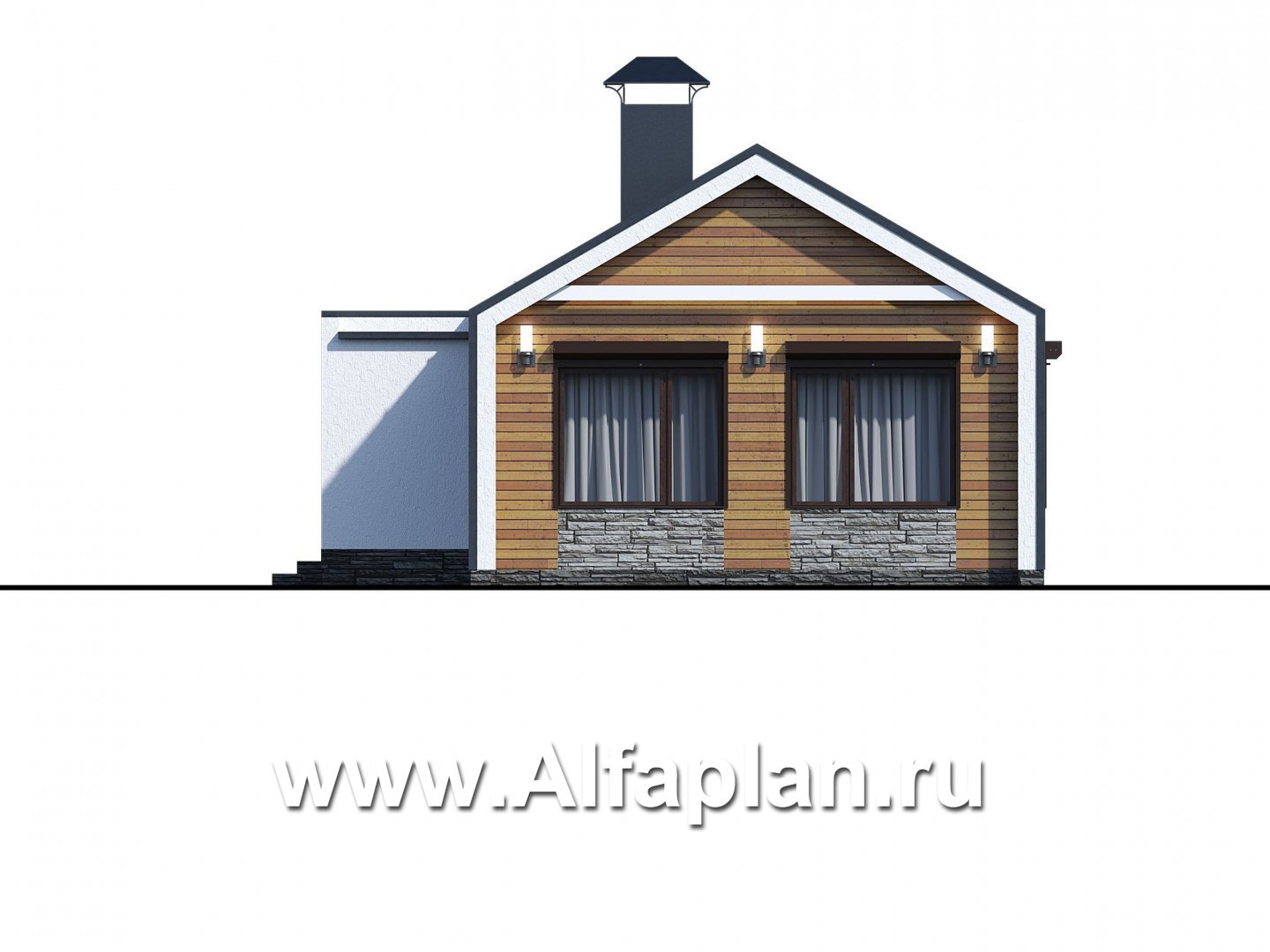 Проекты домов Альфаплан - «Тета» - одноэтажный дом с фальцевыми фасадами и кровлей - изображение фасада №4